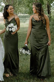 Cowl Neck Spaghetti Strap Champagne Bridesmaid Dress BD123-Pgmdress