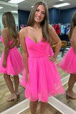 A-Linien-Homecoming-Kleid aus Tüll mit überkreuzten Trägern und pinkfarbenem Rücken PD487