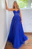 Cute A Line Sweetheart Royal Blue Tulle Long Prom Dresses PSK532-Pgmdress