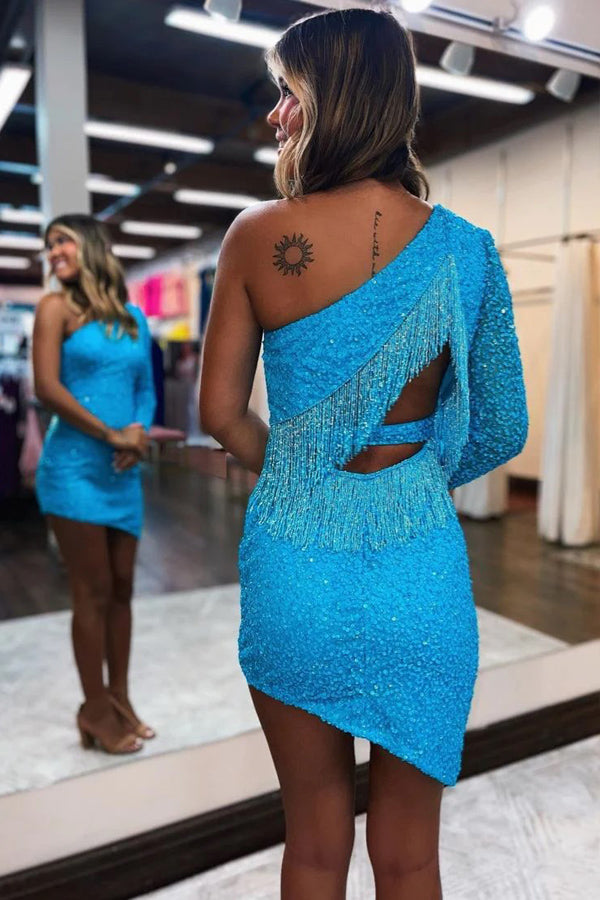 Süßes, funkelndes One-Shoulder-Pailletten-Heimkehrkleid in Rosa, PD567