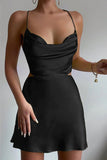 Cute Bodycon Cowl Neck Orange Silk Satin Short Homecoming Dress PD443