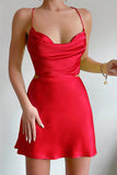 Cute Bodycon Cowl Neck Orange Silk Satin Short Homecoming Dress PD443