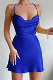 Cute Bodycon Cowl Neck Orange Silk Satin Short Homecoming Dress PD443