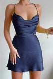 Cute Bodycon Cowl Neck Orange Silk Satin Short Homecoming Dress PD443