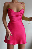 Cute Bodycon Cowl Neck Orange Silk Satin Short Homecoming Dress PD443