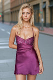 Cute Spaghetti Straps Purple Short Homecoming Dress with Beading