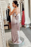 Dusty Pink Cow Neck Tie-Back Sheath Bridesmaid Dress BD127-Pgmdress