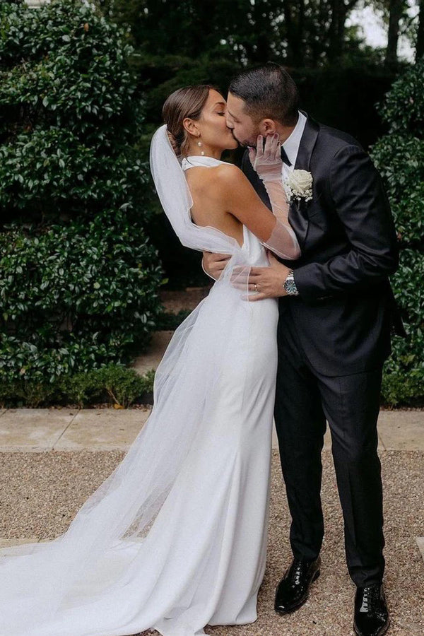 Elegantes Meerjungfrau Neckholder Schlichtes Hochzeitskleid Schlichtes Brautkleid WD738