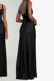 Elegant Square Neck Long Black Bridesmaid Dress BD128-Pgmdress