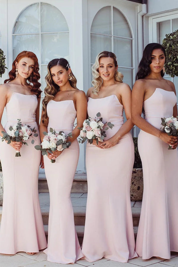 Elegant Strapless Mermaid Floor-Length Pink Bridesmaid Dress BD115 US18 / As Picture