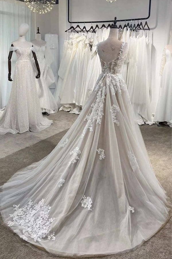 Fairy A-line Floral Corset Wedding Dress With Lace Appliques-Pgmdress