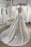 Fairy A-line Floral Corset Wedding Dress With Lace Appliques-Pgmdress