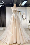 Feenhaftes A-Linien-Brautkleid mit Blumenkorsett und Spitzenapplikationen
