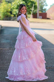Fairy A Line V Neck Pink Long Prom Dress with Appliques PSK614-Pgmdress