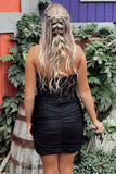 Fuchsiafarbenes, enges Homecoming-Kleid mit Perlen- und Spitzenapplikationen PD537