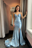 Hot Pink Mermaid Straps Satin Long Prom Dress with Slit  PSK514-Pgmdress