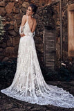 Ivory Bohemian Scoop Neckline Backless Beach Wedding Dress WD676-Pgmdress