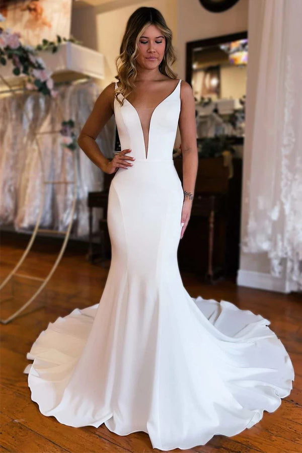 Plunge V Backless Long Mermaid Wedding Dress WD724 US8 / Custom Color Plunge V Backless Long Mermaid Wedding Dress WD724 US8 / Custom Color