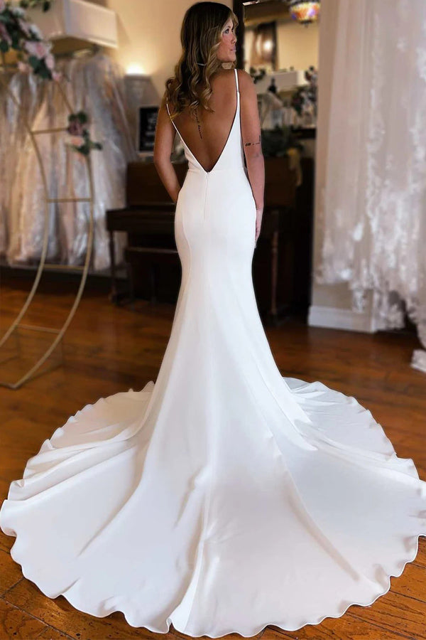 Ivory Floral Trumpet Wedding Dress with Detachable Sleeves WD724-Pgmdress