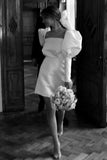Ivory Puff Sleeves Short Wedding Dress Vintange Wedding Dress WD746-Pgmdress