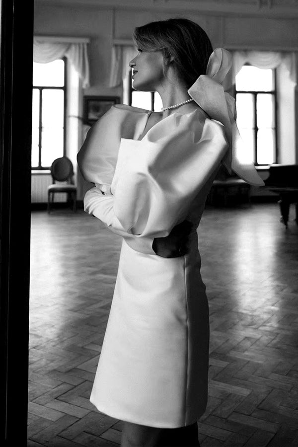 Ivory Puff Sleeves Short Wedding Dress Vintange Wedding Dress WD746-Pgmdress