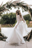 Lace Beading A-Line Tulle Long Sleeves Wedding Dress WD777-Pgmdress