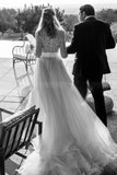 Lace Beading A-Line Tulle Long Sleeves Wedding Dress WD777-Pgmdress
