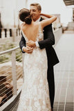 Lace Deep V-neck Bohiman Wedding Dress Mermaid Bridal Gown WD748-Pgmdress