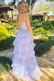 Lavender Tulle Sequin Ruffle Tiered Long Prom Dress Formal Dress PSK543-Pgmdress