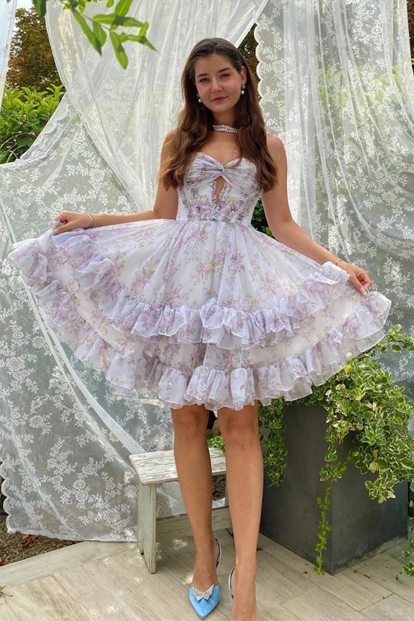 Lilac Homecoming Dress Floral Homecoming Dress with Hole PD561 US12 / Custom Color Lilac Homecoming Dress Floral Homecoming Dress with Hole PD561 US12 / Custom Color