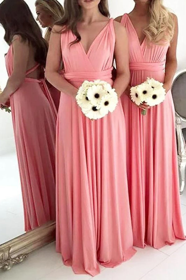 Long Chiffon Plus Size Light Coral Bridesmaid Dresses BD117 US8 / Custom Color Long Chiffon Plus Size Light Coral Bridesmaid Dresses BD117 US8 / Custom Color
