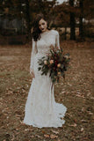 Long Sleeve Vintage Wedding Dress Backless Rustic Bridal Gown WD730-Pgmdress
