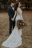 Long Sleeve Vintage Wedding Dress Backless Rustic Bridal Gown WD730-Pgmdress