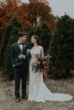 Long Sleeve Vintage Wedding Dress Backless Rustic Bridal Gown WD730-Pgmdress