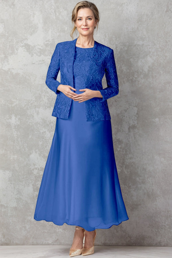 Long Sleeves Boat Neck Dusty Sage 2-Piece Mother of the Bride Dress-Pgmdress