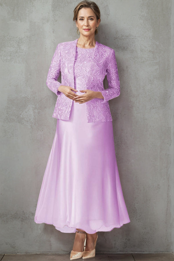 Long Sleeves Boat Neck Dusty Sage 2-Piece Mother of the Bride Dress-Pgmdress