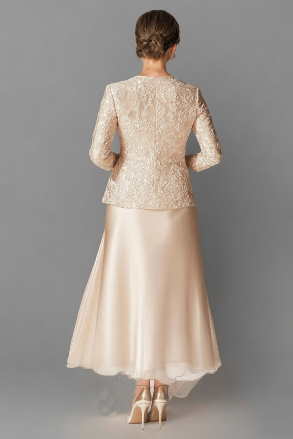 Long Sleeves Boat Neck Dusty Sage 2-Piece Mother of the Bride Dress-Pgmdress