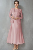 Long Sleeves Boat Neck Dusty Sage 2-Piece Mother of the Bride Dress-Pgmdress