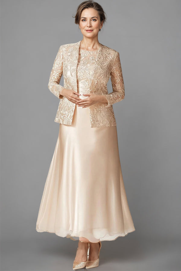 Long Sleeves Boat Neck Dusty Sage 2-Piece Mother of the Bride Dress-Pgmdress