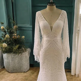 Mermaid Batwing Sleeves Boho Wedding Dress Elegant Wedding Dress-Pgmdress