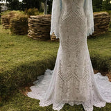 Mermaid Batwing Sleeves Boho Wedding Dress Elegant Wedding Dress-Pgmdress