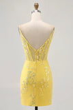 Mermaid Corset Tight Short Floral Yellow Homecoming Dress Party Dress-Pgmdress