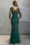Mermaid Dark Green Long Sleeves Beading Mother of Bride Dress-Pgmdress
