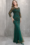 Mermaid Dark Green Long Sleeves Beading Mother of Bride Dress-Pgmdress