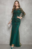 Mermaid Dark Green Long Sleeves Beading Mother of Bride Dress-Pgmdress