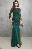 Mermaid Dark Green Long Sleeves Beading Mother of Bride Dress