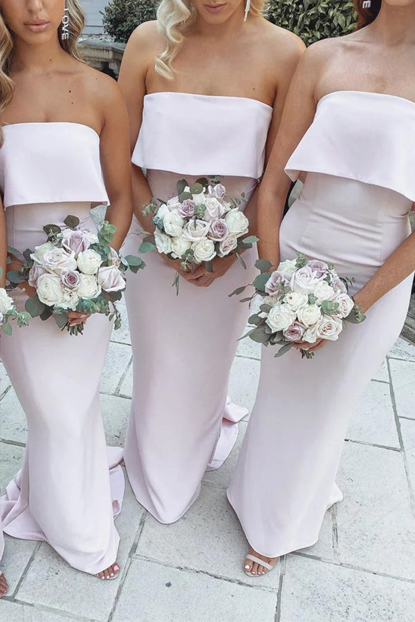 Mermaid Floor-Length Strapless Pink Bridesmaid Dress BD134-Pgmdress