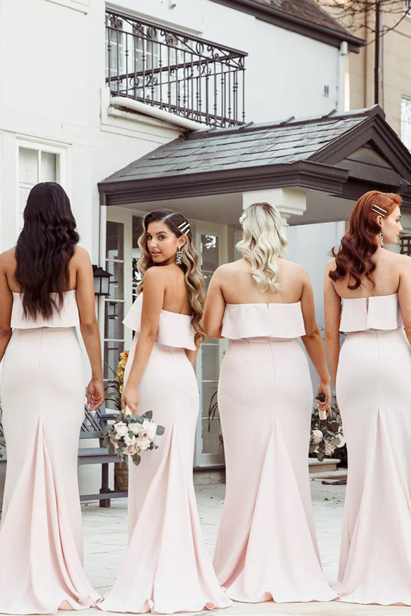 Mermaid Floor-Length Strapless Pink Bridesmaid Dress BD134-Pgmdress