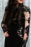 Mermaid Floral Black Wedding Dress Long Sleeve Wedding Gown WD742-Pgmdress
