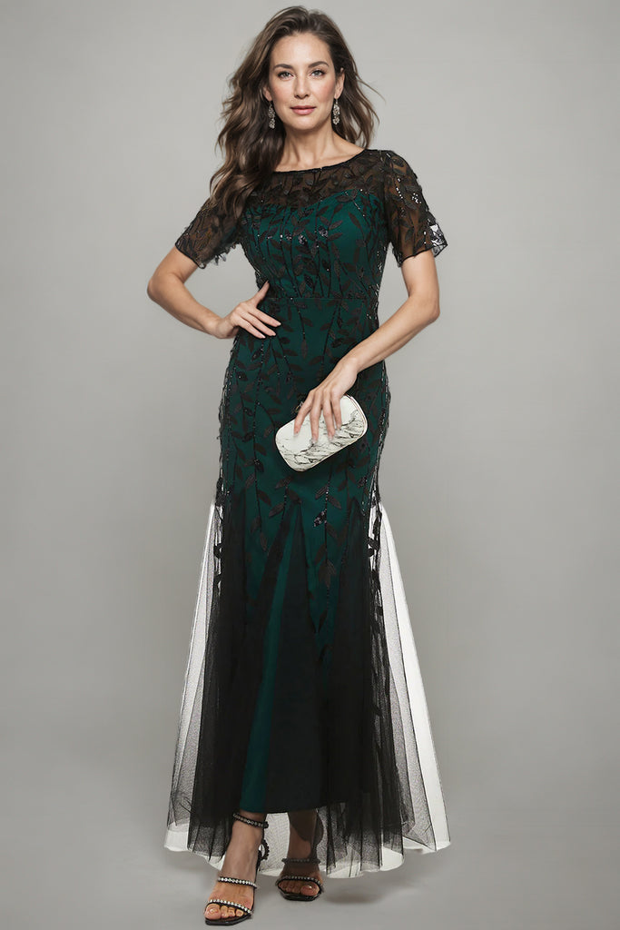 Mermaid Leaves Lace Mother Dress with Short Sleeves